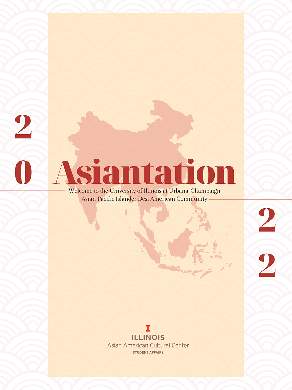 2022 Asiantation guide cover featuring Asia continent shape in background and stylized text